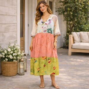 Nothing Matches Boho Inspired Multi Fabric Patchwork Casual Dress Size Medium